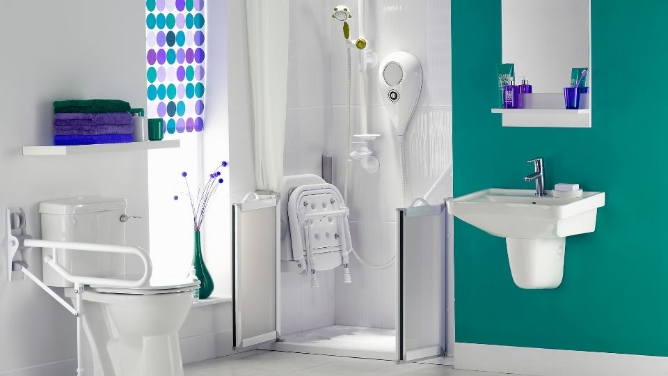 Disabled bathroom with accessible shower and toilet